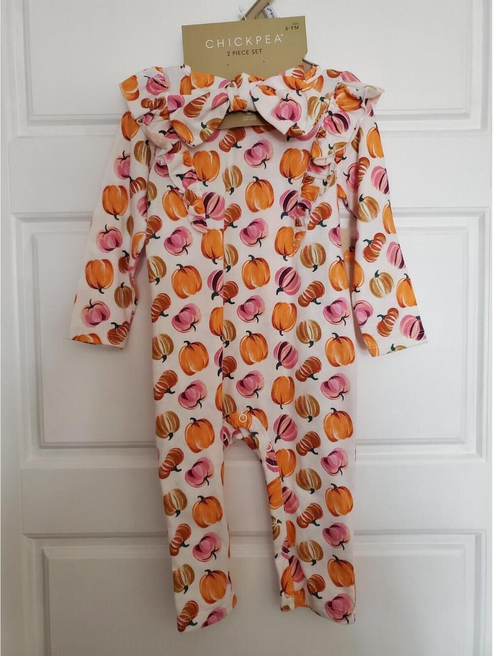 Baby Chickpea 6/9 Month Pumpkin One Piece With Headband